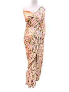  Floral Printed Georgette Sari with Pearl Embroidery Peach