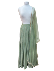  Banarsi Georgette Skirt with Net Dupatta Sage Green