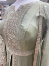 Soft Tissue Silk Embroidered Anarkali Sage