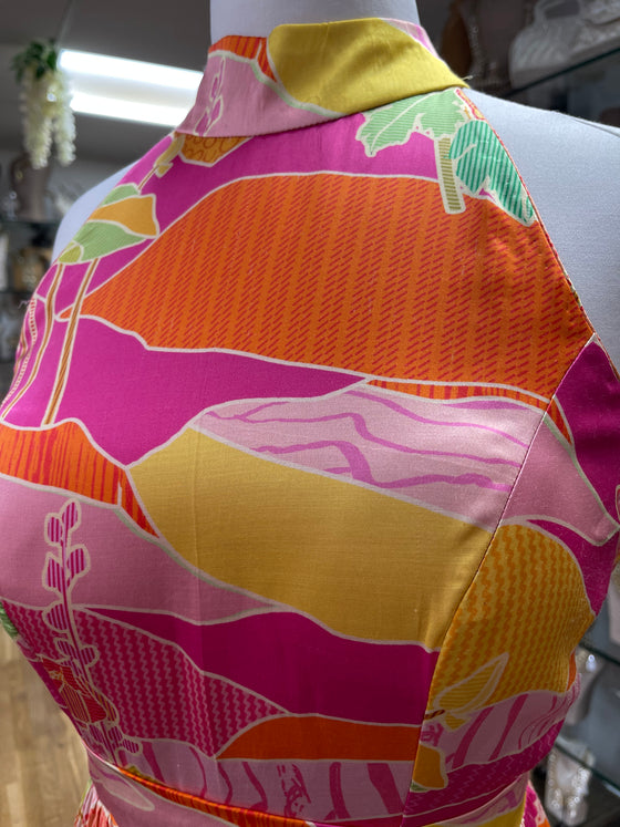 Printed Satin Maxi Gown Pink/Yellow
