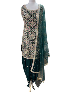  Embroidered Dhoti Suit Emerald Green