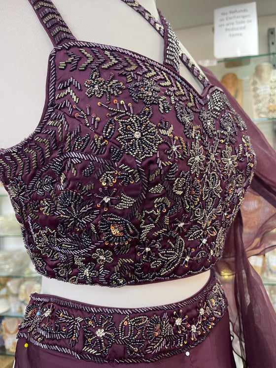Satin Sharara Outfit Plum