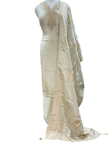  Banarsi Silk Unstitched Suit Ivory