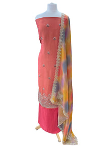  Multi Dupatta with Hand Embroidery Unstitched Suit Orange