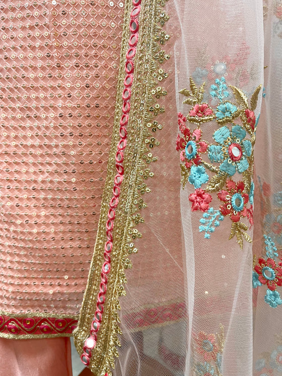 Sequin Embroidered Pajami Suit Peach