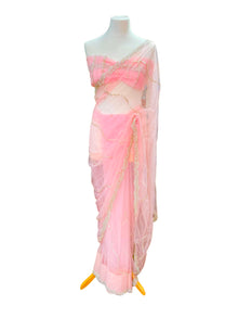  Embroidered Net Sari Pink