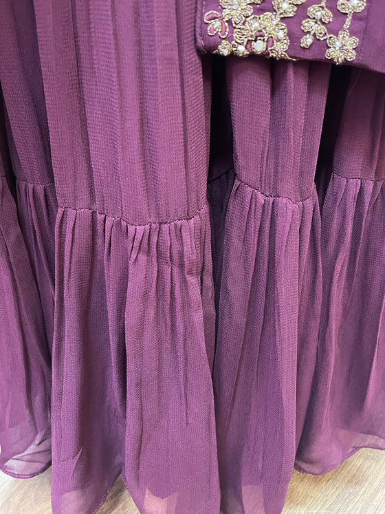 Embroidered Georgette Sharara Suit Plum